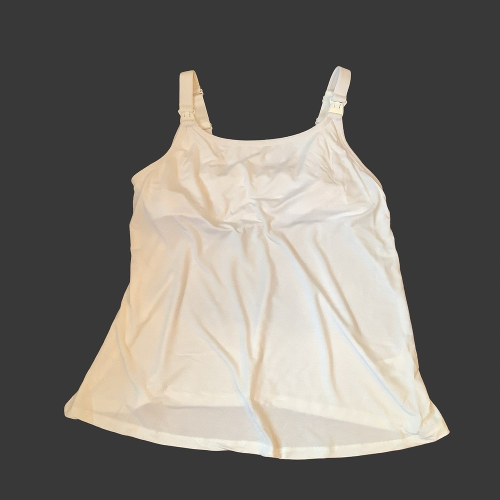 Nursing Mom White Tank Top Rayon/Spandex Adjustable Camisole Nursing Baby Sz L